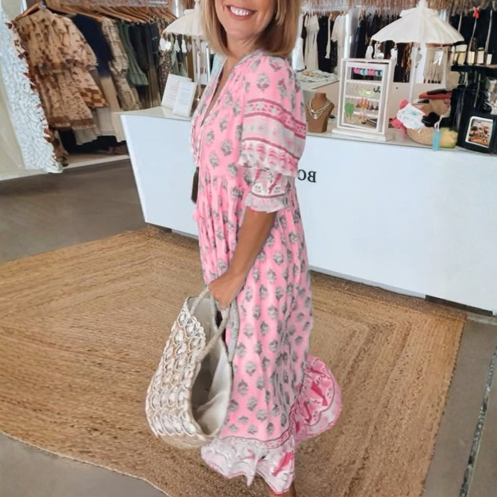 Chic Floral V Neck Dress