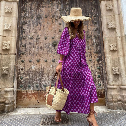 Bohemian Maxi Dress Waist Tie