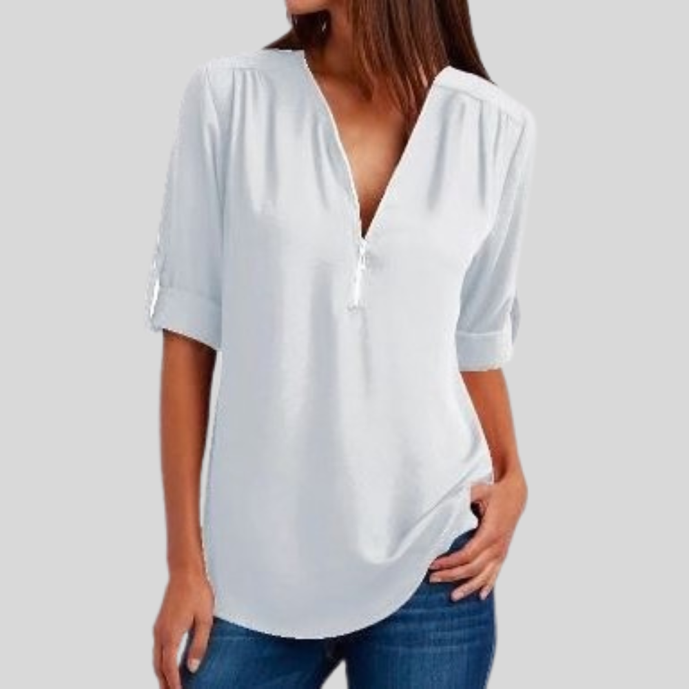 Sleek Zipper V Neck Top