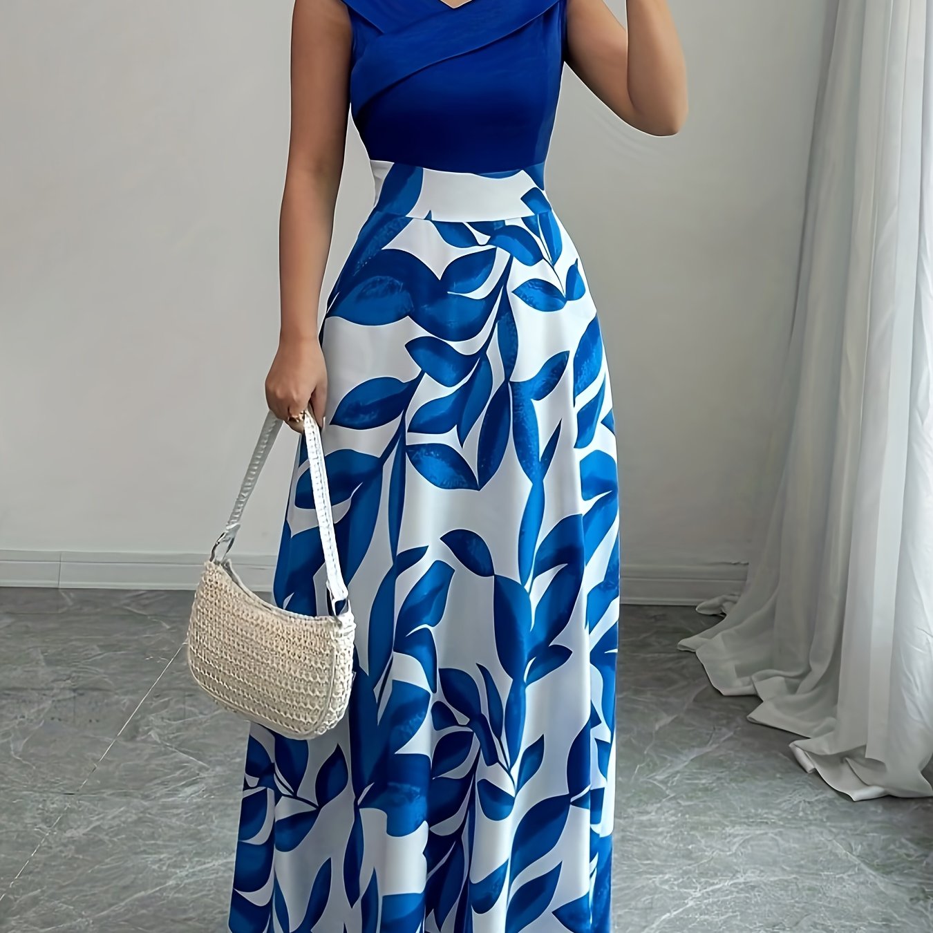 Blue Floral A Line Maxi Dress