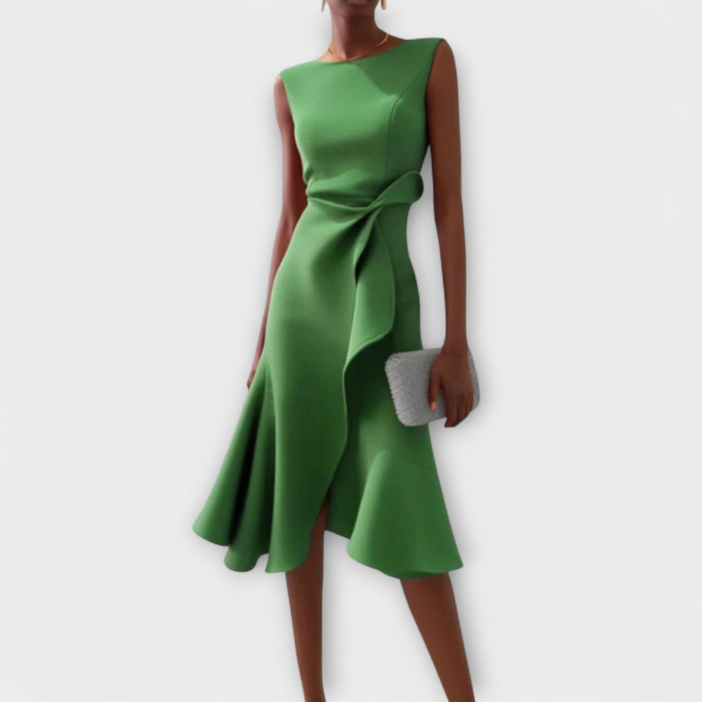 Asymmetric Draped Midi Dress