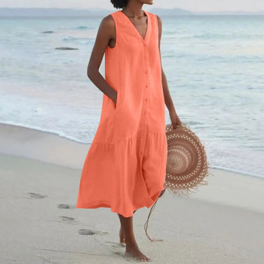 Breezy Midi Dress Button Front