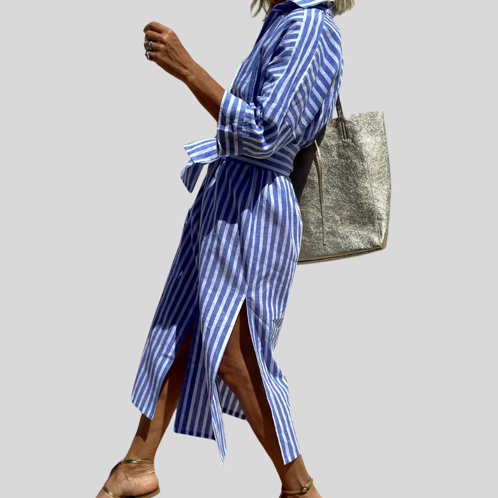 Effortless Striped Midi Shirt Dress
