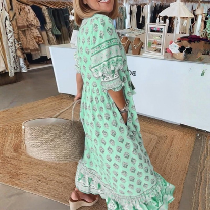 Chic Floral V Neck Dress