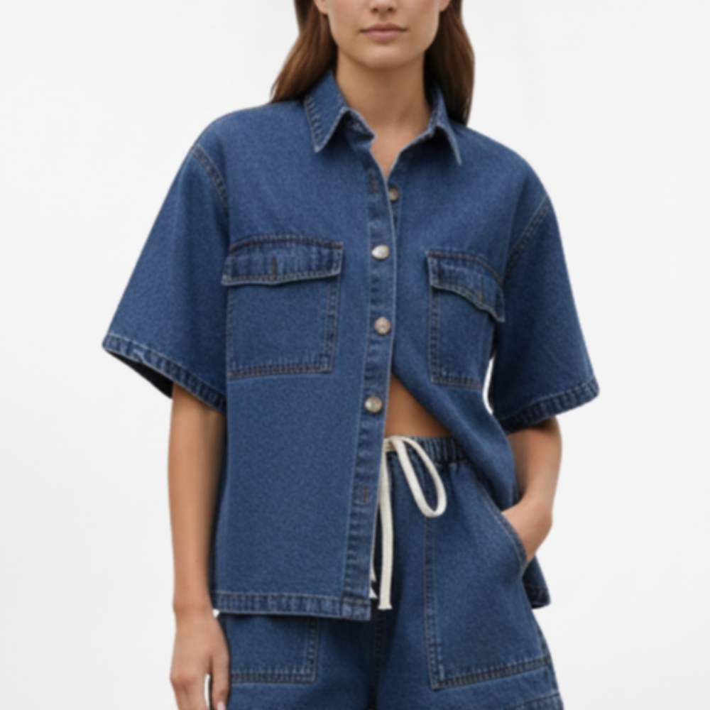 Casual Denim Set Short Sleeve