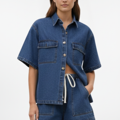 Casual Denim Set Short Sleeve