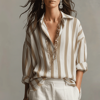 Breathable Cotton Linen Striped Shirt