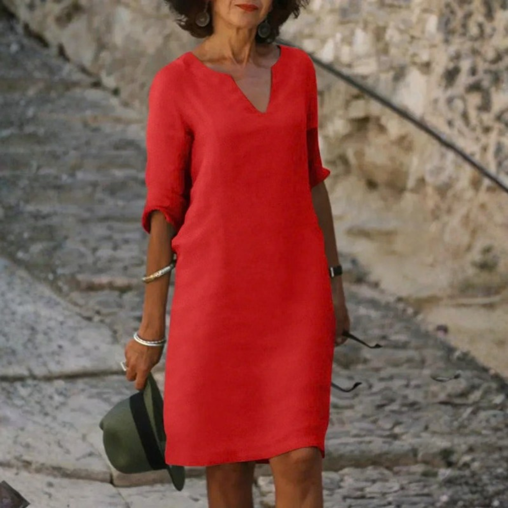 Relaxed V Neck Midi Dress