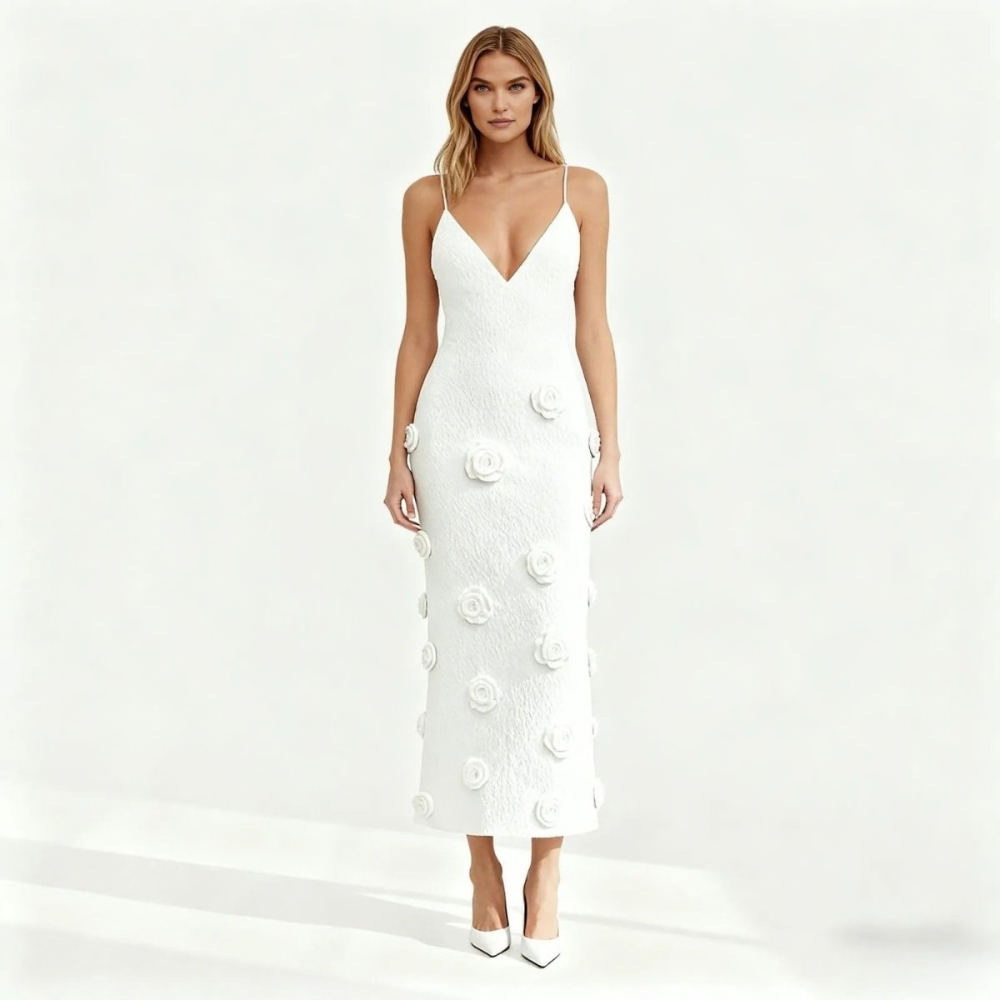Romantic Rosette Knit Midi Dress