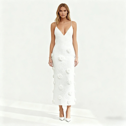 Romantic Rosette Knit Midi Dress
