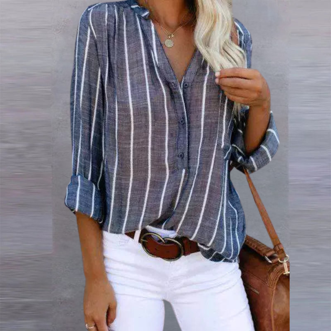 Effortless Striped Blouse V Neck