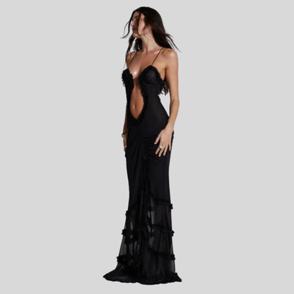 Voluminous Mesh Maxi Dress Ruched