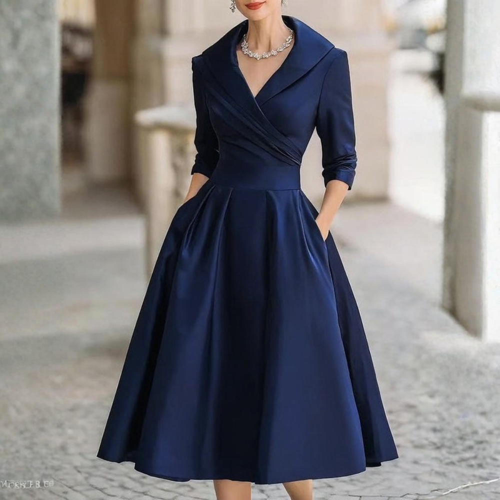 Vintage Shawl Collar Midi Dress