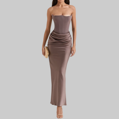 Sleek Strapless Draped Maxi Dress