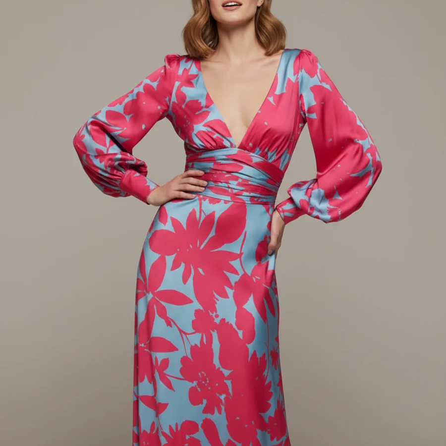 Floral V Neck Maxi Dress