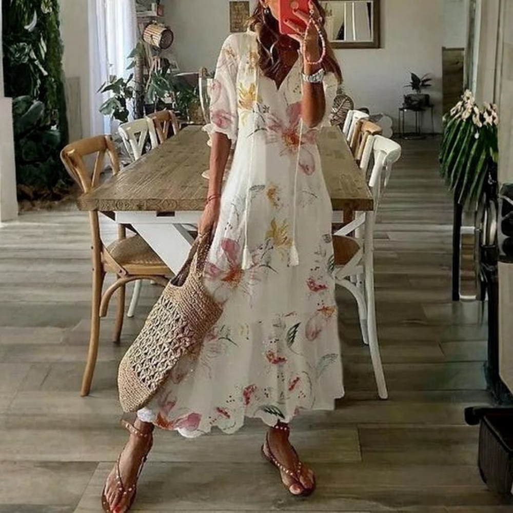 Boho Maxi Dress V Neck