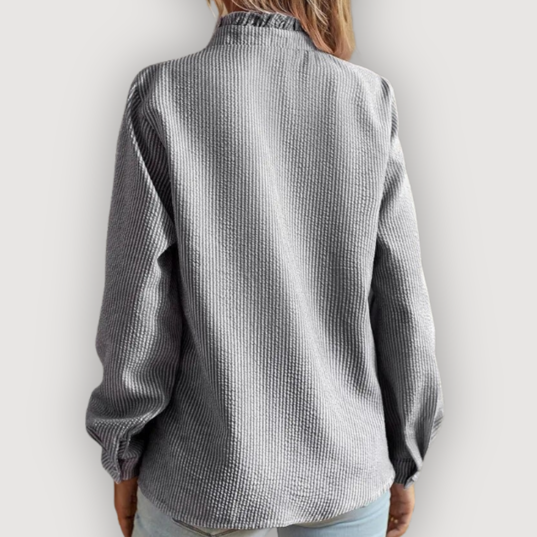 Chic Vertical Stripe Ruffle Blouse