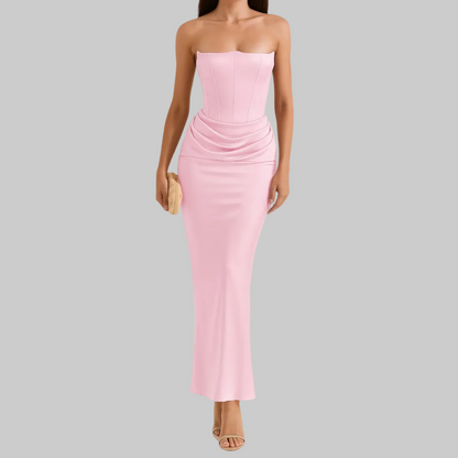 Sleek Strapless Draped Maxi Dress