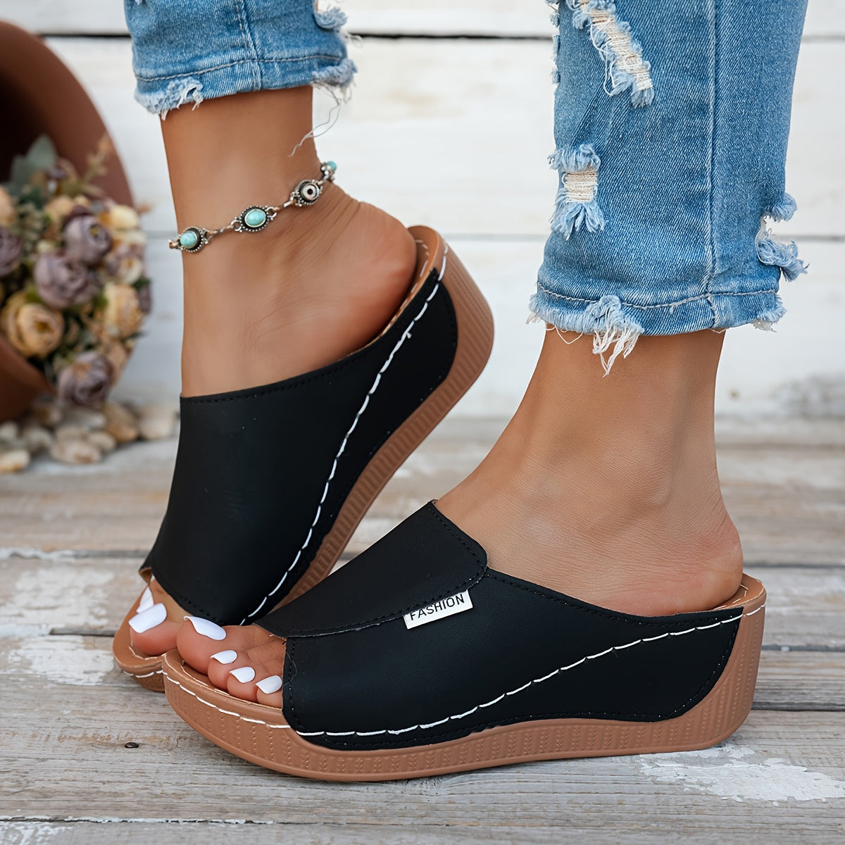 Open Toe Wedge Comfort Slides