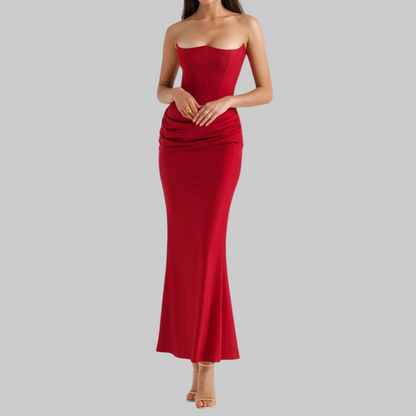 Sleek Strapless Draped Maxi Dress