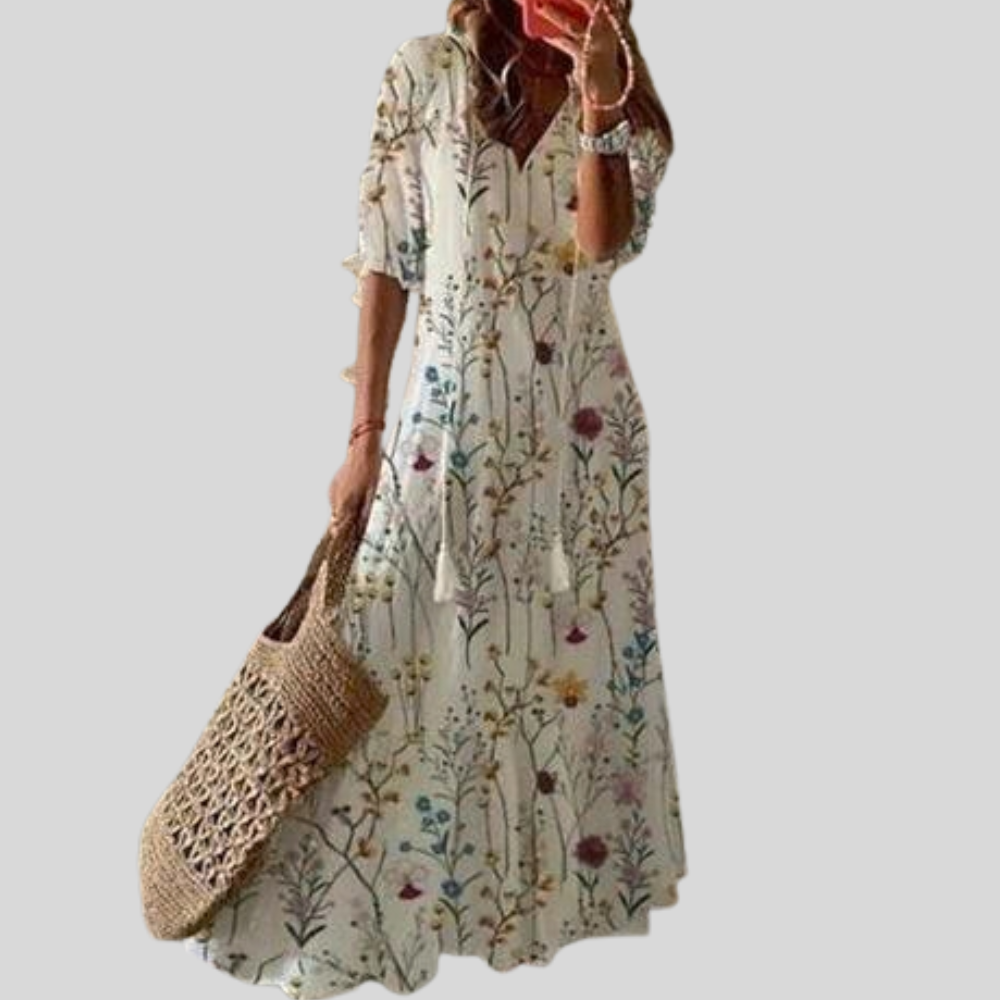 Boho Maxi Dress V Neck