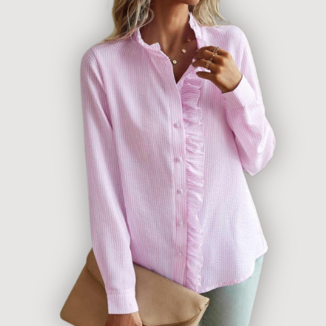 Chic Vertical Stripe Ruffle Blouse
