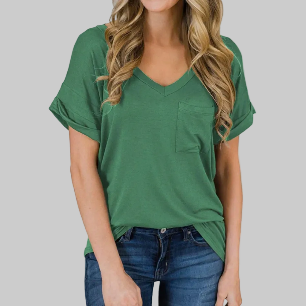 Relaxed V Neck Pocket Top