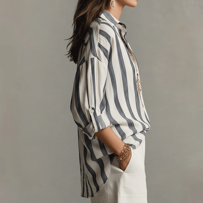 Breathable Cotton Linen Striped Shirt