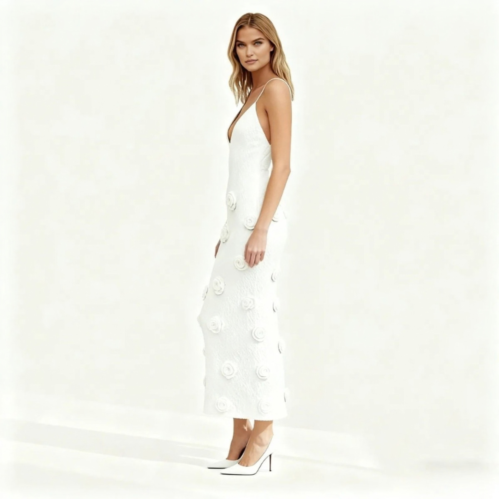 Romantic Rosette Knit Midi Dress