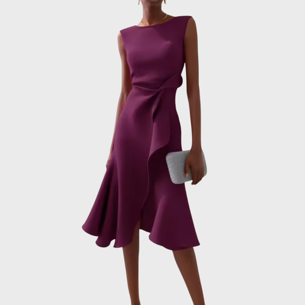 Asymmetric Draped Midi Dress