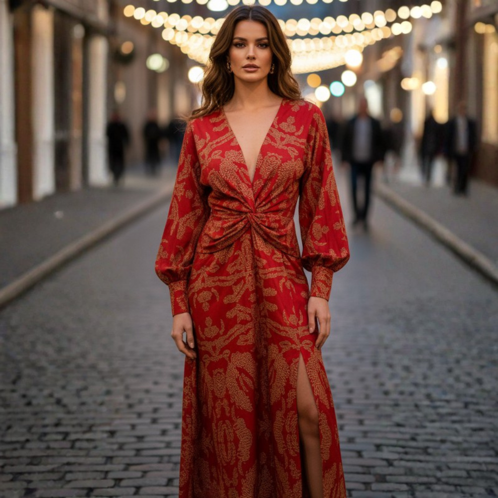 Graceful Midi Dress V Neck