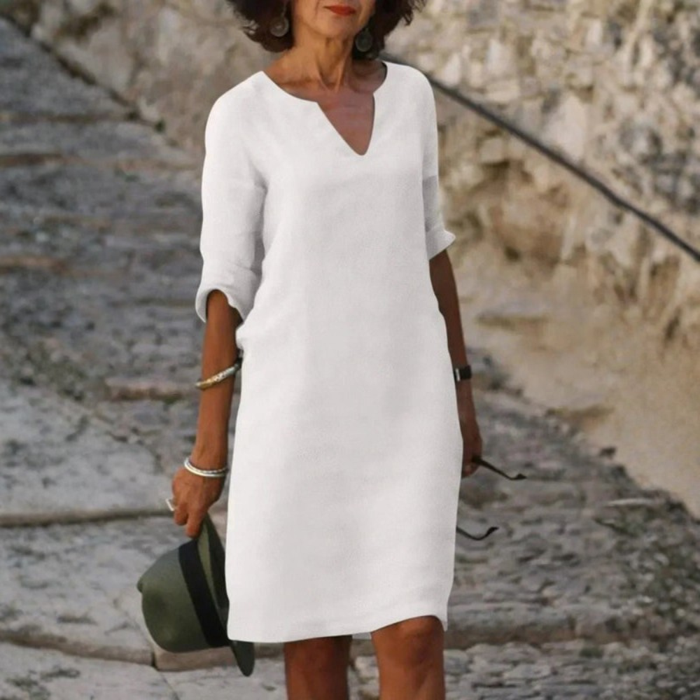 Relaxed V Neck Midi Dress