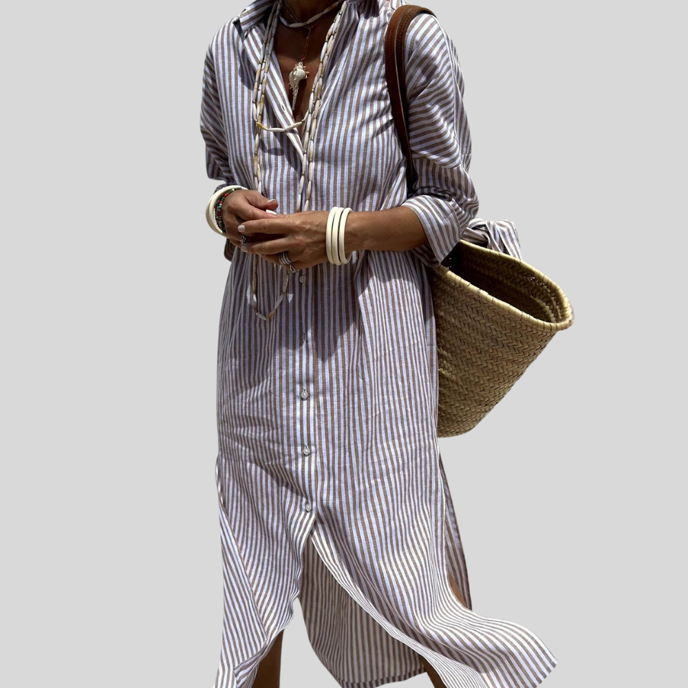 Effortless Striped Midi Shirt Dress