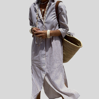 Effortless Striped Midi Shirt Dress