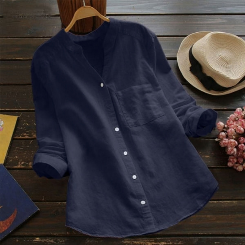 Relaxed Cotton Blouse Button Front