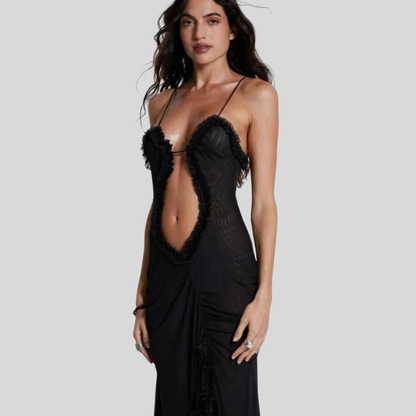 Voluminous Mesh Maxi Dress Ruched