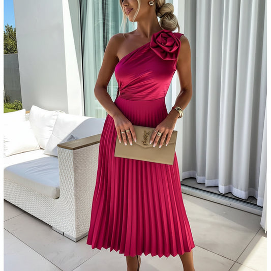 Chic Pleated One Shoulder Dress