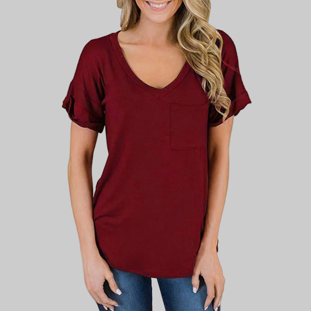 Relaxed V Neck Pocket Top