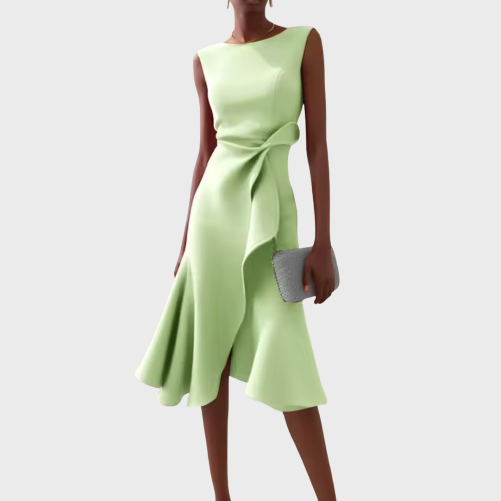 Asymmetric Draped Midi Dress