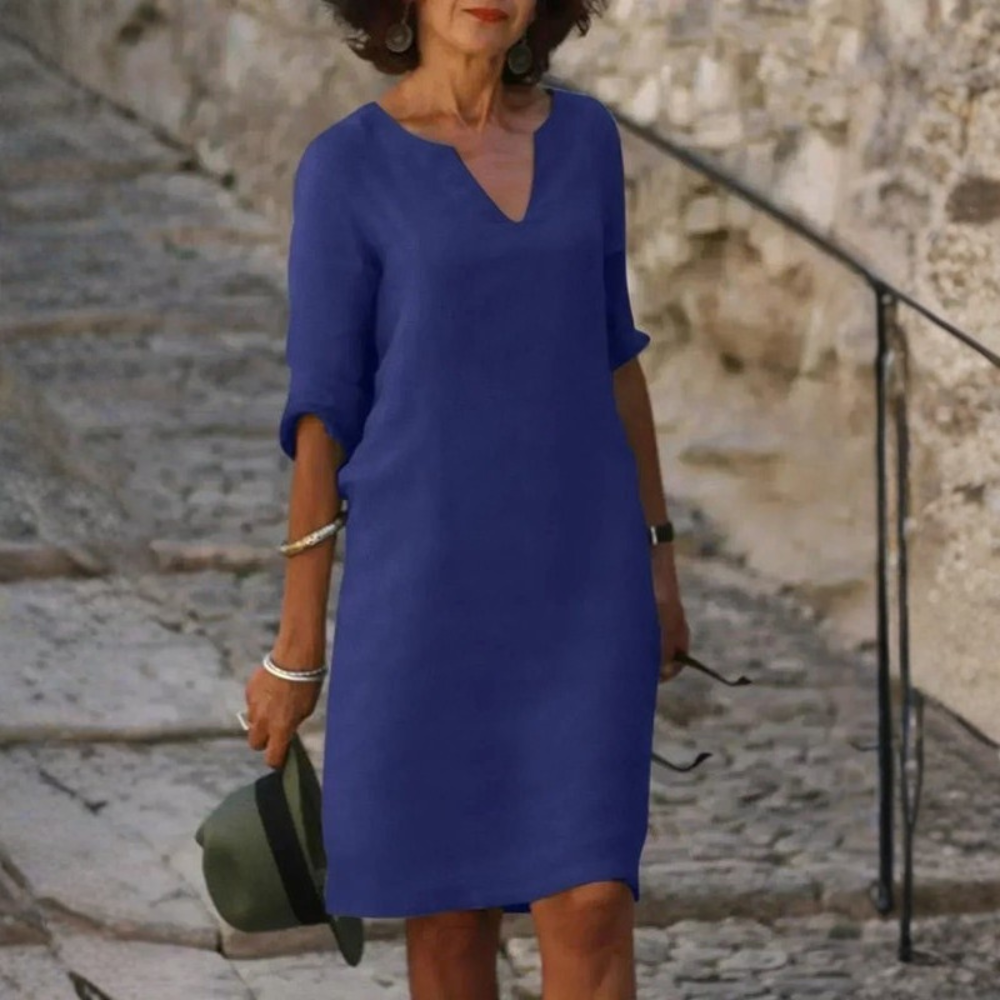 Relaxed V Neck Midi Dress