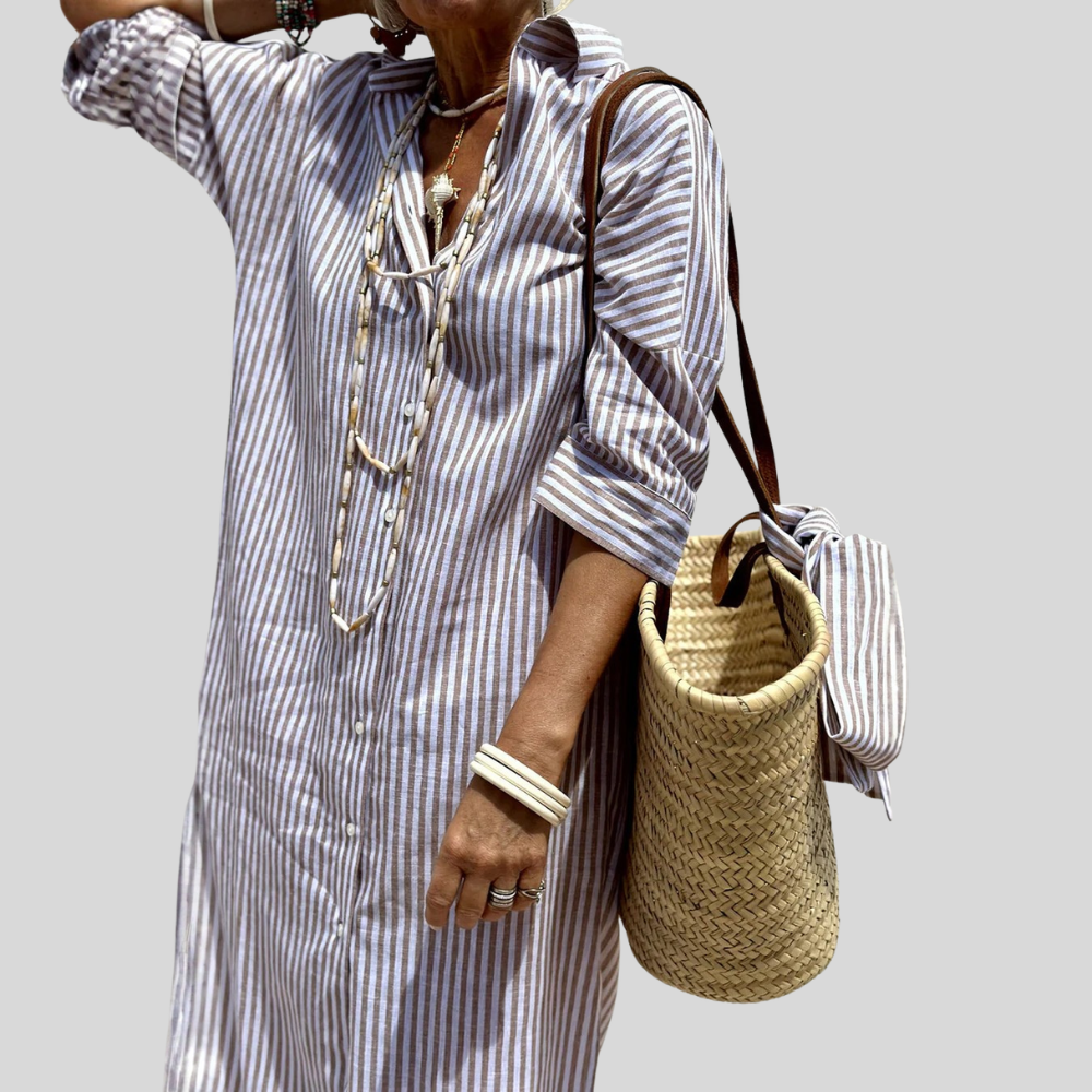 Effortless Striped Midi Shirt Dress