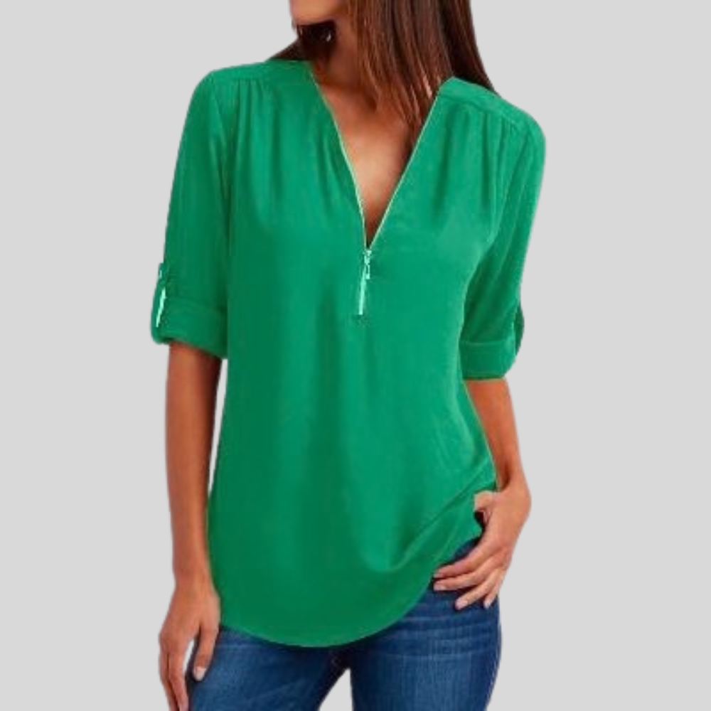 Sleek Zipper V Neck Top