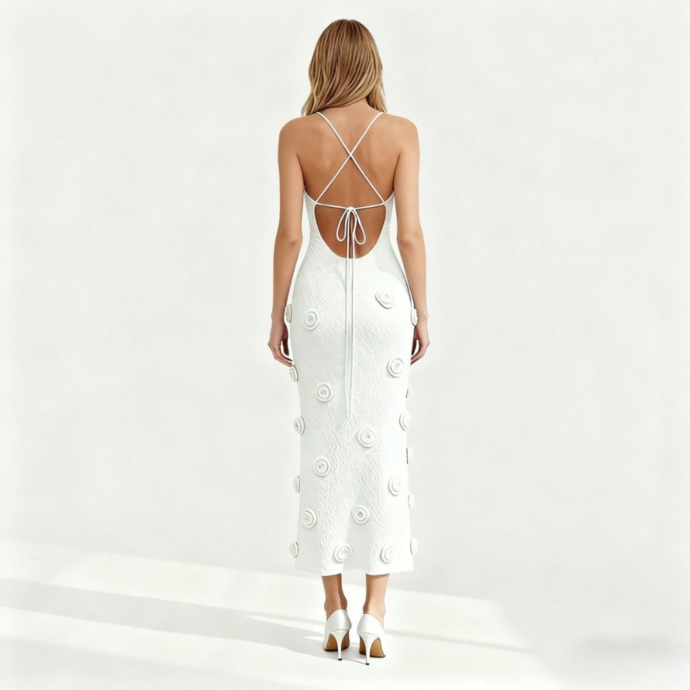 Romantic Rosette Knit Midi Dress