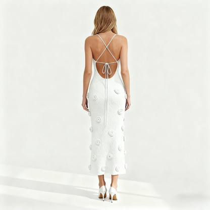 Romantic Rosette Knit Midi Dress