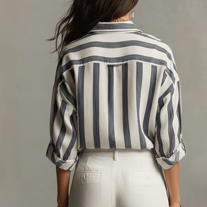 Breathable Cotton Linen Striped Shirt
