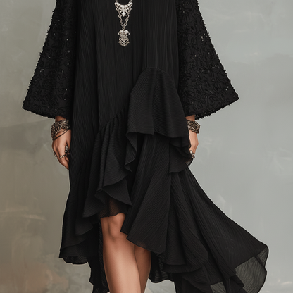 Graceful Chiffon Ruffle Midi Dress