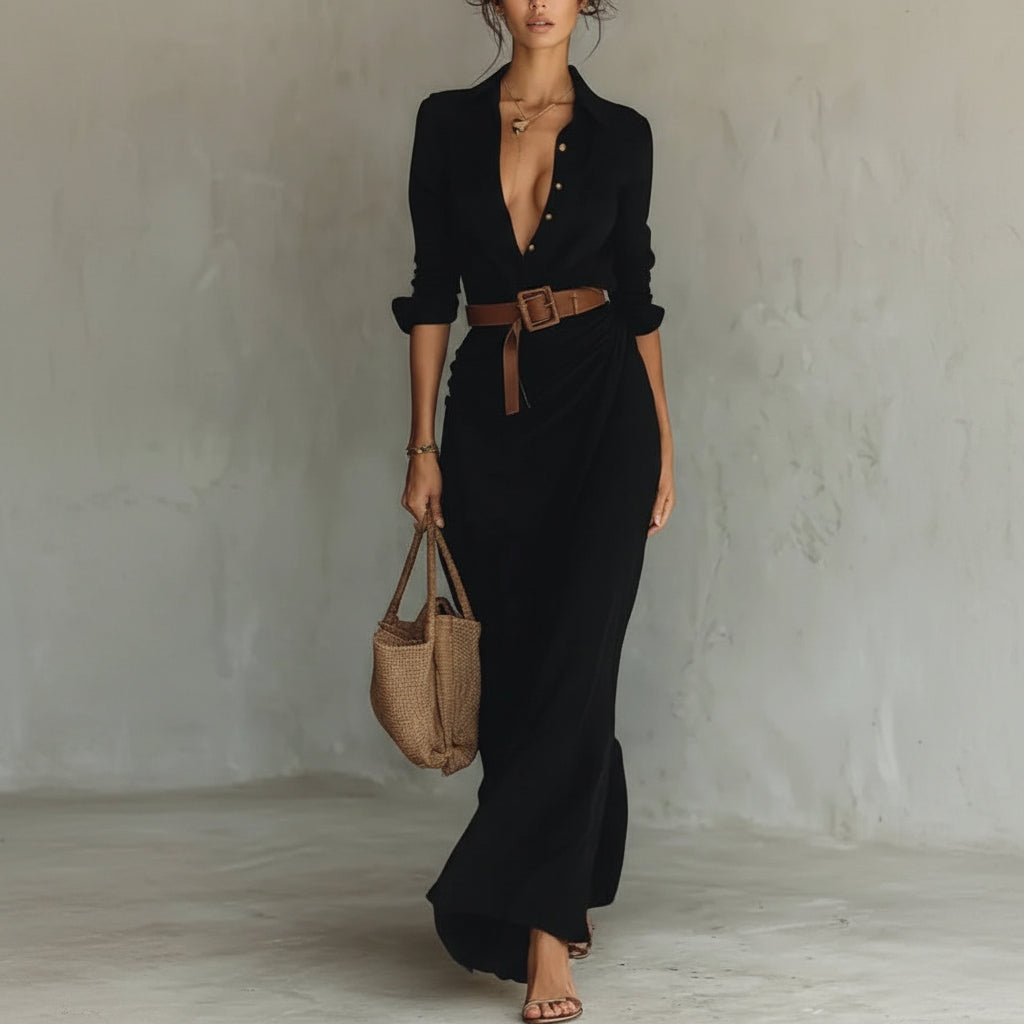 Chic Lapel Wrap Maxi Dress
