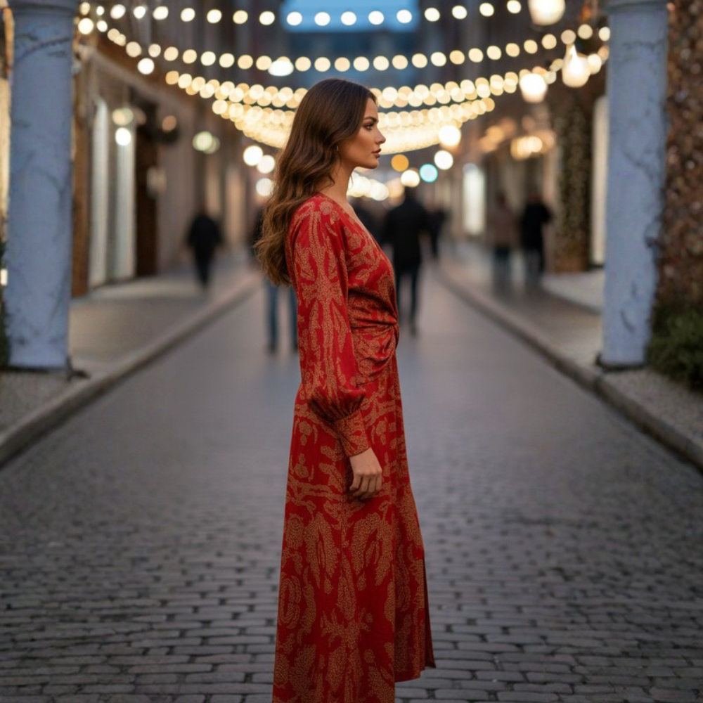 Graceful Midi Dress V Neck
