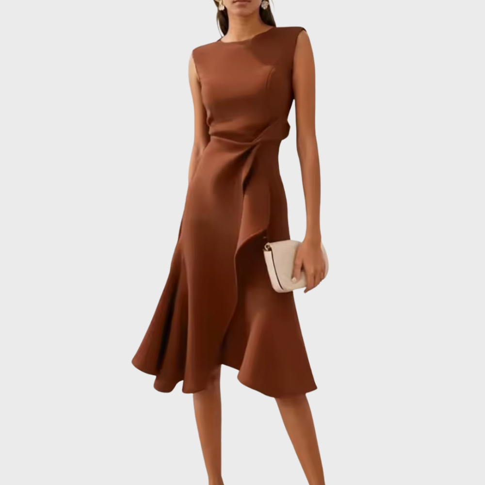 Asymmetric Draped Midi Dress