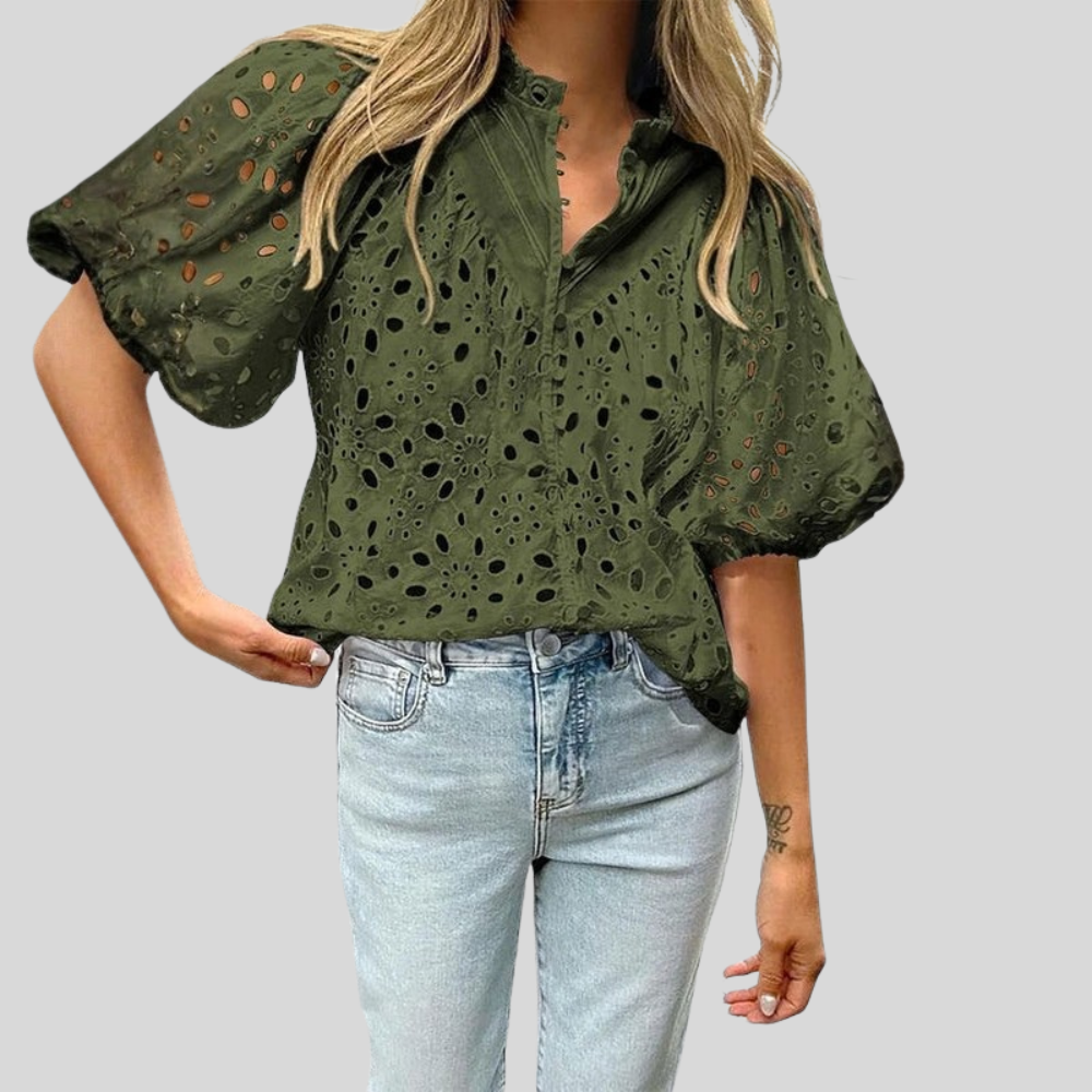 Textured Hollow Puff Sleeve Top